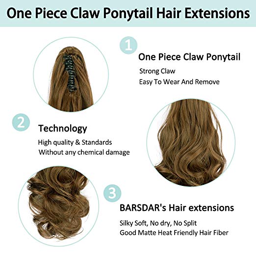 20〞Claw Ponytail Clip in Hair Extensions Hairpiece Synthetic Light Curly Soft Silky Nature Looking Heat-Resisting Different Colors for Women Fashion and Beauty-4/30#